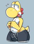  anthro boxer_briefs bulge clothing male mario_bros nintendo scalie simple_background solo somnamg underwear video_games yellow_yoshi yoshi 