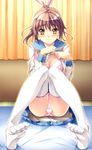  bra feet pantsu seifuku shirt_lift tagme thighhighs 