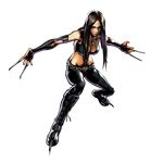  1girl 3d absurdres belt black_hair boots capcom choker claws halter_top halterneck highres jewelry marvel marvel_vs._capcom marvel_vs._capcom_3 marvel_vs_capcom mori_toshiaki necklace official_art tank_top x-23 x-men 