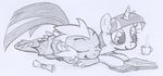  cutie_mark dragon equine eyes_closed female feral friendship_is_magic hair horn horse lolover long_hair lying male mammal monochrome my_little_pony on_front pony scalie sketch spike_(mlp) twilight_sparkle_(mlp) unicorn 