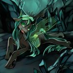  cave changeling chrysaliss crown fangs female feral friendship_is_magic green_eyes hole horn looking_at_viewer lying my_little_pony queen_chrysalis_(mlp) rocks seductive solo soukitsubasa tongue wings 