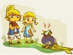  :o aryll bare_shoulders bird black_eyes blonde_hair blue_dress crossed_arms dress mask multiple_girls pointy_ears scarf short_twintails shorts sleeveless standing teijiro tetra the_legend_of_zelda the_legend_of_zelda:_the_wind_waker twintails 