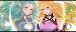  bad_id bad_pixiv_id blonde_hair choker green_eyes green_hair highres hoshiko long_hair milla_maxwell multiple_girls muzet_(tales) red_eyes smile strapless tales_of_(series) tales_of_xillia tubetop 