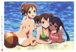  :d absurdres ball beachball bikini black_hair breasts brown_eyes brown_hair casual_one-piece_swimsuit cleavage crossed_arms day hair_ribbon highres hirasawa_ui hug k-on! looking_back medium_breasts multiple_girls nakano_azusa official_art one-piece_swimsuit one_eye_closed open_mouth outdoors pink_eyes pink_swimsuit ponytail pool poolside ribbon round_teeth short_twintails small_breasts smile suzuki_jun swimsuit tan teeth tiles tsuji_masatoshi twintails v water wet 