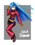  blue_hair boots gloves highres hime_cut kula_diamond long_hair ogami red_eyes solo the_king_of_fighters 