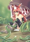  animal_ears artist_request blush breasts bunny_ears bunny_girl deep_in_the_forest digestion freedomthai green_eyes highres nipples nude open_mouth red_hair slime tentacle vore 