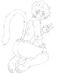  5_toes ambiguous_gender barefoot black_and_white cat claws clothed clothing feline hair hat hindpaw human_feet kneeling looking_back mammal monochrome paws plain_background plantigrade sebafox shorts soles solo toe_claws toes tongue tongue_out white_background 