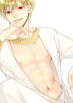  bad_id bad_pixiv_id blonde_hair bracelet chm earrings fate/zero fate_(series) gilgamesh jewelry male_focus necklace nipples open_clothes open_shirt red_eyes shirt solo white_background 