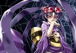  arane classictime eyelashes japanese_clothes kimono nail_polish purple_hair queen's_blade queen's_blade_spiral_chaos queen's_gate_spiral_chaos red_eyes silk solo spider_web 