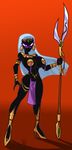  big_breasts breasts clothed clothing duck_dodgers ear_piercing female hair huge_breasts looking_at_viewer lordstevie martian_queen piercing polearm purple_eyes queen_tyr'ahnee skimpy spear weapon white_hair 