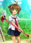  absurdres card_captor_sakura child highres kinomoto_sakura mutsuki_(moonknives) school_uniform wand 