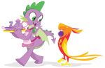  alpha_channel apron avian bird cup dragon equestria-prevails fangs feral friendship_is_magic green_eyes hi_res male my_little_pony peewee_(mlp) phoenix plain_background scalie spike_(mlp) teacup teapot transparent_background tray yellow_eyes 