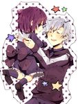  1girl bad_id bad_pixiv_id child fate/zero fate_(series) grey_hair hair_ribbon hood hoodie lifting_person matou_kariya matou_sakura purple_eyes purple_hair ribbon riiu short_hair uncle_and_niece younger 