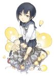  black_hair light_bulb original school_uniform short_hair silver_eyes sitting skirt solo tko_(kkk66) v_arms 