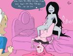  2girls adventure_time black_hair breasts breasts_apart dark_nipples finn_the_human grey_skin inverted_nipples long_hair marceline_abadeer multiple_girls navel nipples nude pink_hair pink_skin princess_bonnibel_bubblegum small_breasts tribadism upside-down very_long_hair walk-in wince yuri 