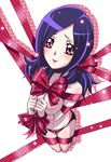  :p bdsm blush bondage bound bound_wrists bow breasts checkered embarrassed eyelashes fresh_precure! from_above higashi_setsuna looking_at_viewer looking_up mahkn medium_breasts naked_ribbon panties polka_dot precure purple_eyes purple_hair red_panties red_ribbon ribbon shadow simple_background solo tongue tongue_out underwear white_background 