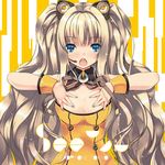  :o album_cover animal_ears blonde_hair blue_eyes breast_suppress breasts cat_ears cover headset long_hair nail_polish open_mouth refeia seeu small_breasts solo very_long_hair vocaloid 