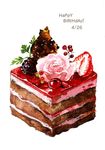  blackberry cake cherry cream english flower food fruit happy_birthday icing kuwayanagi leaf no_humans original parsley pastry photorealistic realistic rose still_life strawberry 