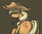  applejack_(mlp) blonde_hair cowboy_hat cutie_mark equine eruzadoru female feral freckles friendship_is_magic fruit green_eyes hair hat horse looking_back mammal my_little_pony pony ponytail solo tongue tongue_out 