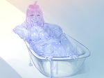  ahoge bath bathtub blush breasts bubuzuke collarbone core dripping eyebrows goo_girl heart large_breasts long_hair monster_girl navel nude original partially_submerged sitting smile solo water wet 