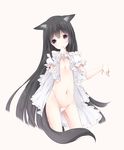  bare_shoulders black_hair breasts dress dress_in_mouth dress_lift highres long_hair maebari medium_breasts mouth_hold navel original purple_eyes sagami_rin small_breasts solo tail very_long_hair 