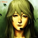  blonde_hair bullet_hole character_name fetishy headset hex_(jormungand) jormungand lips red_eyes solo 