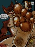  alejandrogsd_(artist) anthro duo foot_focus macro macro_male male micro_male muscular muscular_male paws pecs penis size_difference 