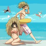  3boys akira_(valzerica) aoi_hana_(oumagadoki_doubutsuen) bad_id bad_pixiv_id beach bikini blush breasts isana_(oumagadoki_doubutsuen) medium_breasts multiple_boys oumagadoki_doubutsuen shiina_(oumagadoki_doubutsuen) shishido_(oumagadoki_doubutsuen) sitting swimsuit wariza 