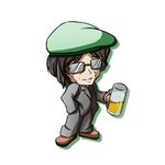  alcohol beer chibi formal glass glasses hat lowres male_focus ryogo shadow simple_background solo suit touhou zun zun_hat 