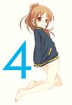  bad_id bad_pixiv_id bare_legs barefoot bottomless brown_hair feet jacket kneeling long_hair long_sleeves naked_track_jacket no_panties no_pants open_mouth ponytail red_eyes saki saki_achiga-hen solo takakamo_shizuno tokumi_yuiko track_jacket 