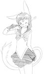  arkaid black_and_white blinking cabbit cat crossdressing feline girly hair hybrid lagomorph looking_at_viewer male mammal monochrome one_eye_closed rabbit rodent solo trap wink 