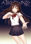  bad_id bad_pixiv_id brown_eyes brown_hair dress_shirt hand_on_own_chest long_hair looking_at_viewer original outstretched_arm outstretched_hand saikawa_yusa school_uniform shirt skirt smile solo 