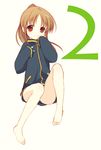  bad_feet bad_id bad_pixiv_id bare_legs barefoot bottomless brown_hair feet jacket long_hair long_sleeves naked_track_jacket no_panties no_pants ponytail red_eyes saki saki_achiga-hen sitting sketch sleeves_past_wrists smile solo takakamo_shizuno tokumi_yuiko track_jacket 