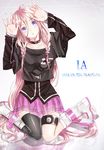  bad_id bad_pixiv_id bare_shoulders blue_eyes boots braid character_name ginzuki_ringo highres ia_(vocaloid) long_hair looking_at_viewer mismatched_legwear off_shoulder open_mouth pink_hair single_thighhigh sitting skirt solo thigh_strap thighhighs twin_braids very_long_hair vocaloid 