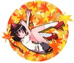  akasa_tana autumn black_hair expressionless geta hat leaf looking_at_viewer mary_janes red_eyes shameimaru_aya shoes short_hair socks solo tengu-geta touhou 