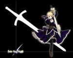  artist_request artoria_pendragon_(all) blonde_hair dress fate/stay_night fate_(series) garters saber solo sword thighhighs wallpaper weapon 