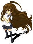  ahoge aisaka_taiga bad_id bad_pixiv_id brown_eyes brown_hair crossed_arms hirokiku long_hair solo standing thighhighs toradora! very_long_hair zettai_ryouiki 