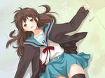  bad_id bad_pixiv_id brown_hair cardigan genderswap genderswap_(mtf) kita_high_school_uniform kyon kyonko long_sleeves school_uniform serafuku solo suzumiya_haruhi_no_yuuutsu thighhighs 