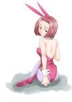  animal_ears artist_request back bunny_ears bunnysuit code_geass high_heels kallen_stadtfeld leotard looking_back pantyhose pink_legwear pink_leotard red_hair shoes short_hair solo 