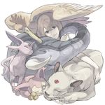  bad_id bad_pixiv_id blue_eyes brown_hair cat donphan espeon fearow forked_tail gen_1_pokemon gen_2_pokemon gen_3_pokemon hug lowres nishihara_isao persian pokemon pokemon_(creature) simple_background skitty sleeping smile tail white_background 