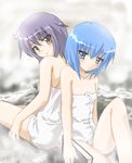  blue_eyes blue_hair book crossover hayashiya_zankurou multiple_girls nagato_yuki naked_towel onsen purple_eyes short_hair suzumiya_haruhi_no_yuuutsu tabitha towel trait_connection yellow_eyes zero_no_tsukaima 