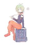  artist_request digital_media_player eighth_note green_eyes green_hair iru_(suguri) musical_note short_hair simple_background sitting solo speech_bubble spoken_musical_note suguri white_background 