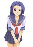  blue_hair breasts cleavage idolmaster idolmaster_(classic) idolmaster_1 long_hair medium_breasts miura_azusa red_eyes school_uniform solo suda_(yuunagi_enikki) 