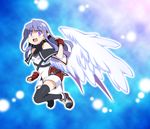  angel_wings bare_shoulders gloves hinoshita_hikari original pointy_ears purple_eyes purple_hair solo thighhighs wings 