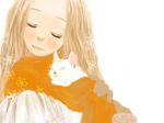  cat deri hug long_hair orange_scarf original scarf snow snowflakes solo upper_body 