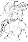  bare_shoulders breasts cleavage detached_sleeves dragon final_fantasy final_fantasy_iv greyscale large_breasts lowres monochrome rydia sketch solo yasakani_an 