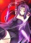  chain collar dress fate/stay_night fate_(series) long_hair moejin nameless_dagger purple_eyes rider solo strapless strapless_dress thighhighs very_long_hair 