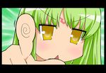  bad_id bad_pixiv_id bangs c.c. chestnut_mouth code_geass green_hair hidebou izumi_konata lucky_star motteke!_serafuku parody pointing solo triangle_mouth yellow_eyes 