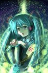  green_eyes green_hair hatsune_miku kichiroku long_hair microphone solo twintails vocaloid 