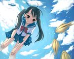  brown_eyes brown_hair bubble cloud day fish kimidorin original school_uniform serafuku sky solo twintails 